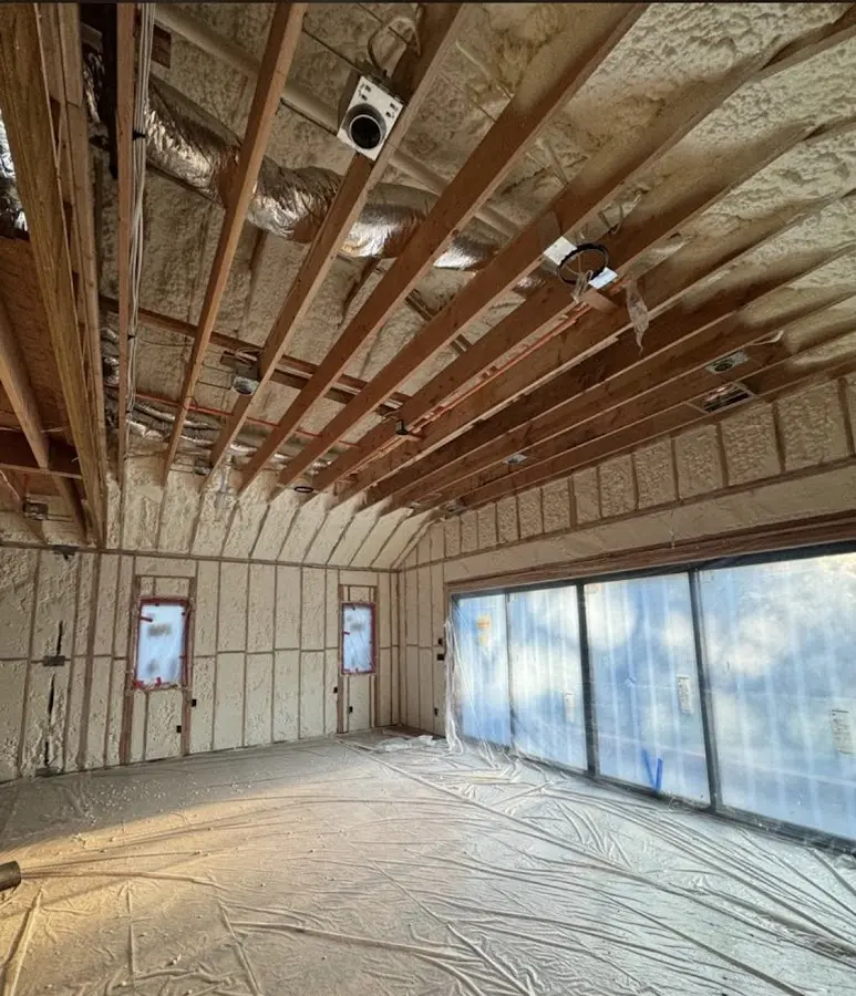Interior walls and ceiling insulated with spray foam during new construction in Lake Lorraine